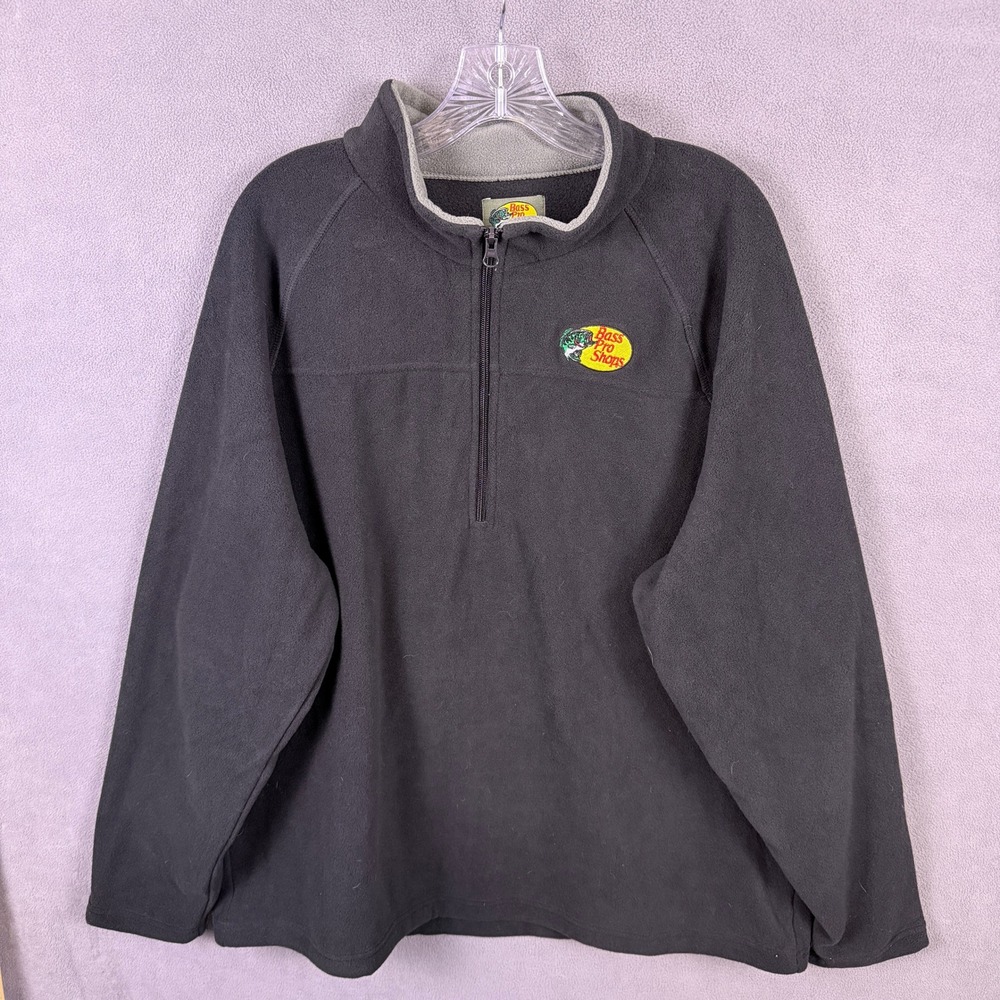 Bass Pro Shops Fleece Pullover Mens XL Black Quarter Zip Fishing Outdoor